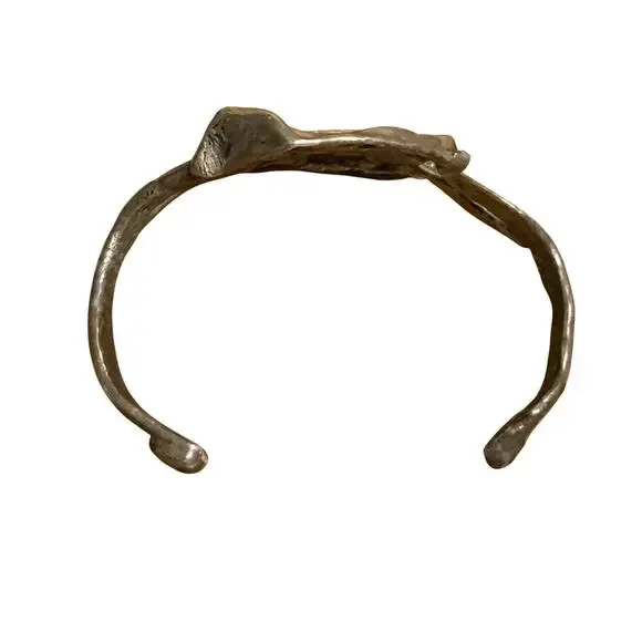 Artisan Made Eclectic Sterling Silver and Amber??? Statement Cuff Bracelet - Picture 7 of 11